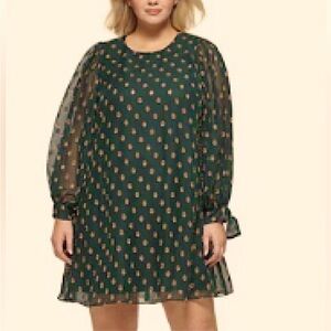 Calvin Klein Woman’s Dark Green Chiffon Long Sleeve Shift Dress Size 20W